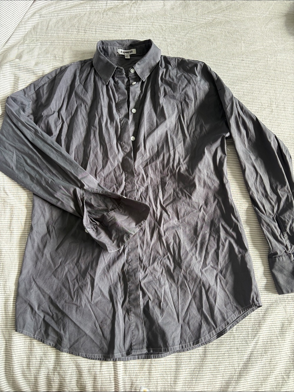 Express Gray Button-Up Collared Shirt with White Details